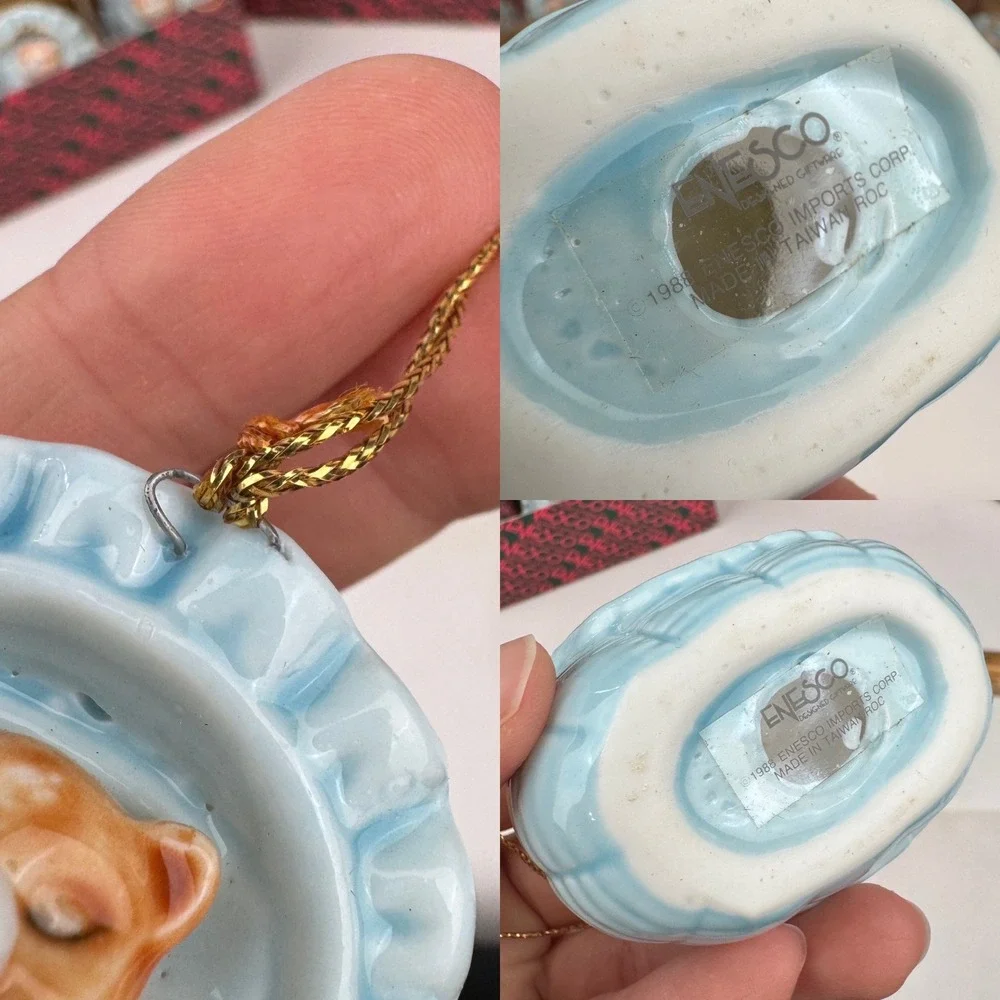 Vtg 1988 18 Enesco Teddy Bear Blue Bassinet Boy Baby Shower Gift Ornament READ